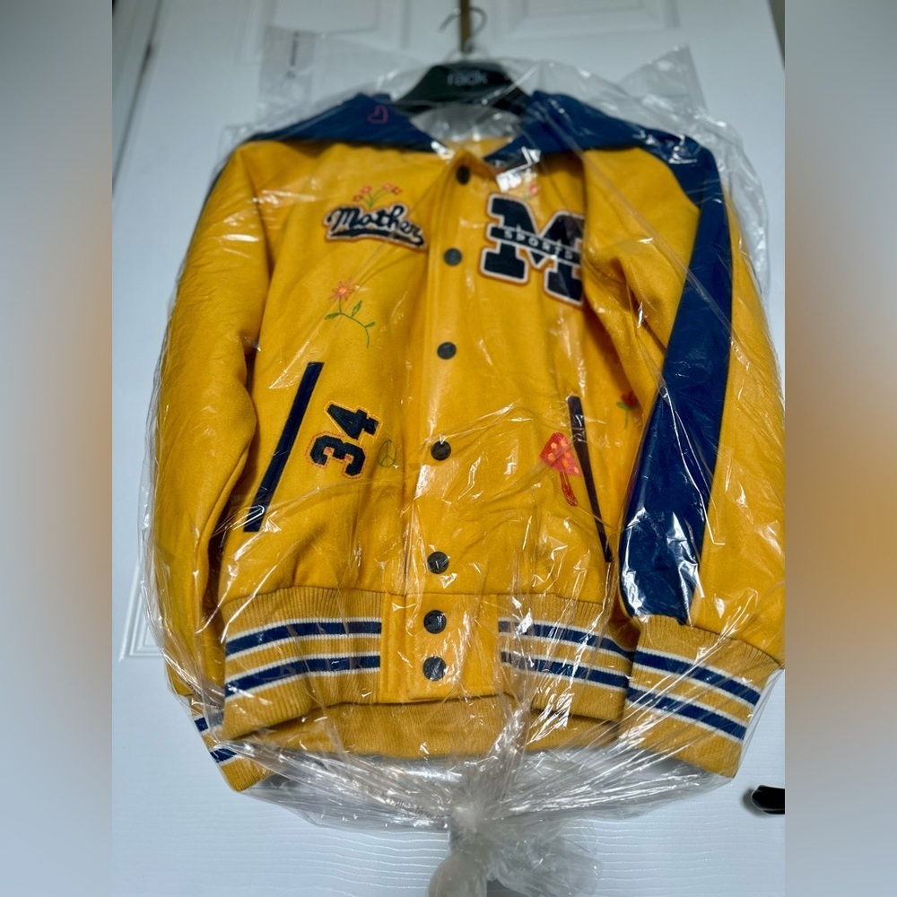 RARE MOTHER Split Hood Varsity Jacket Embroidered Yellow NWT In Orig. Packaging - Picture 13 of 16